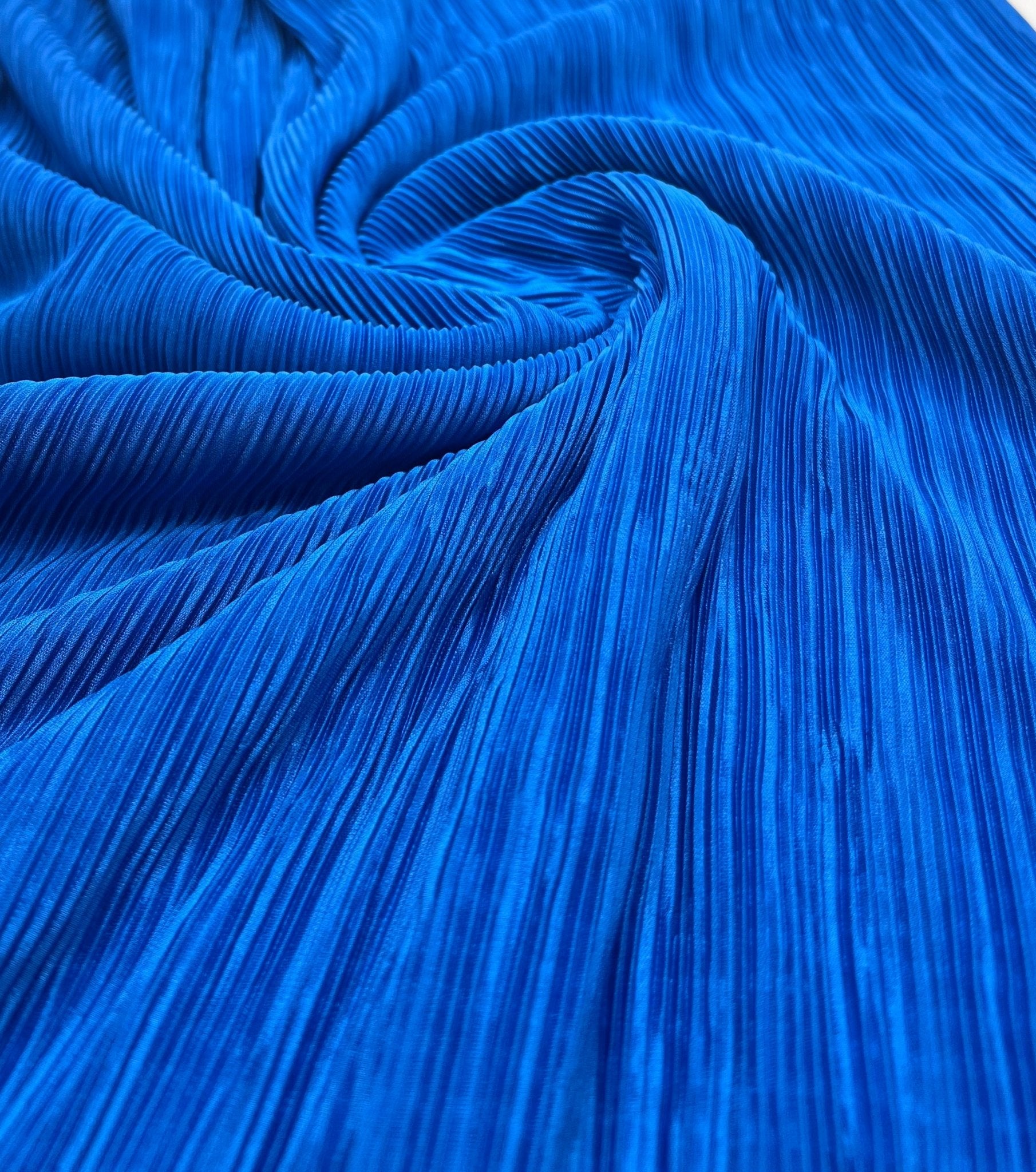 New Blue Plisse Pleated Stretch Fabric - T9 Fabrics